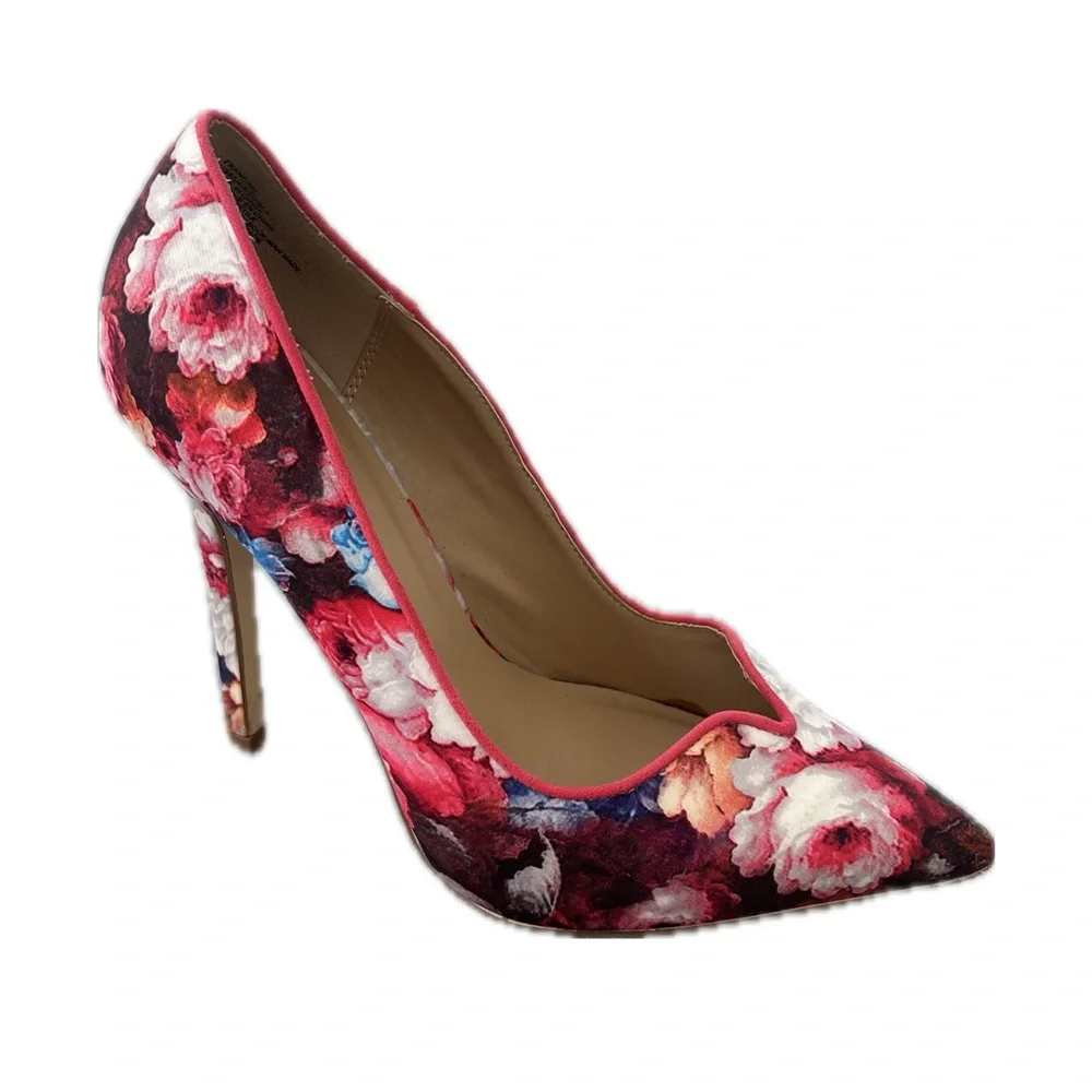 Justfab Pointed Toe Floral Stiletto Heels